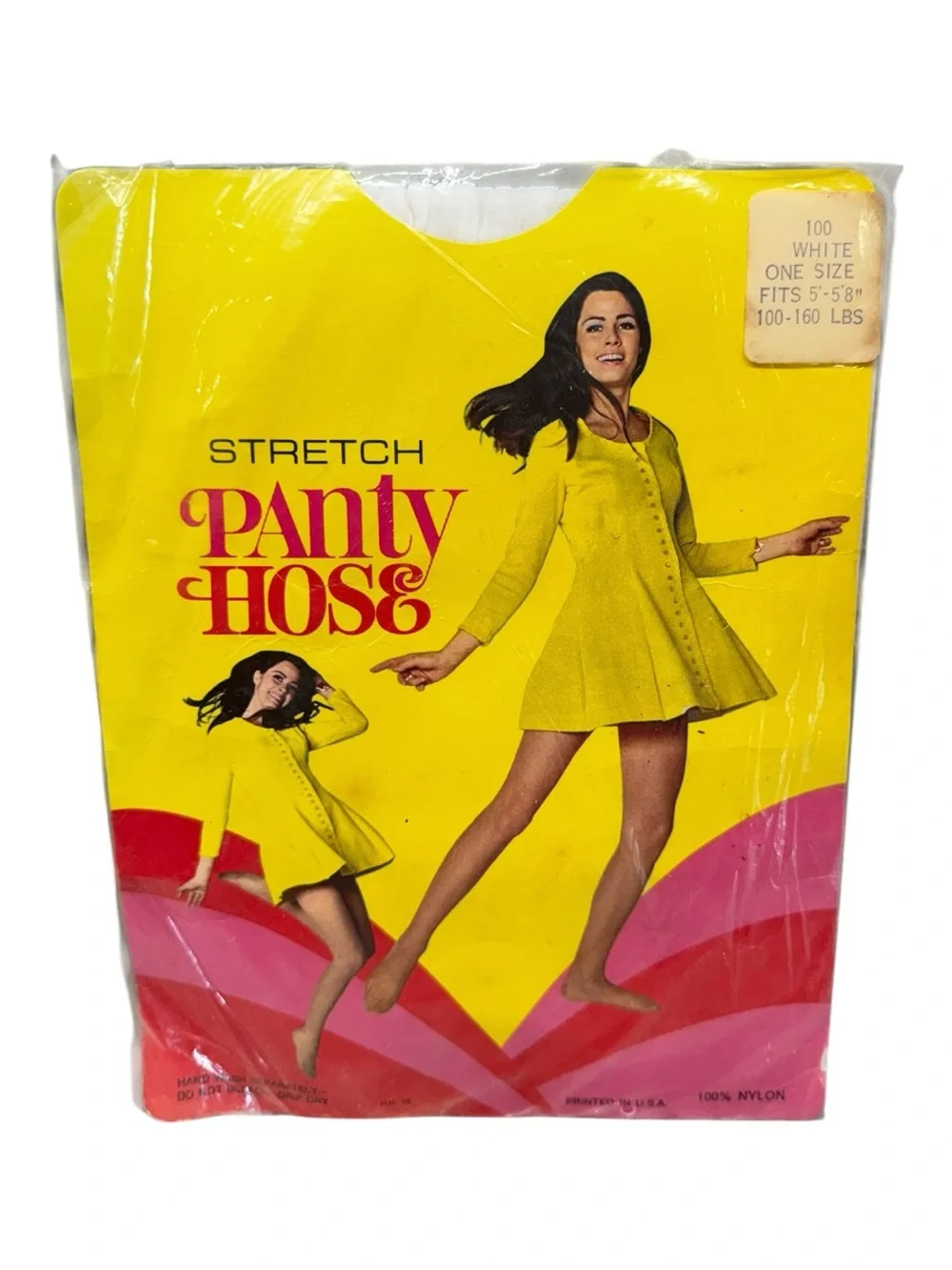 Vintage Stretch Pantyhose 100% Nylon One Size White Fits 100-160 Lbs